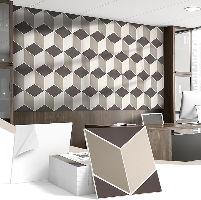 12Pack Acoustic Panels, Self-Adhesive Sound Proof Panels for Walls, Decorative 3D Textured Printing Sound Dampening Panels Sound Absorption Tiles for Studio, Office, Home, 12×12×0.4", Camel