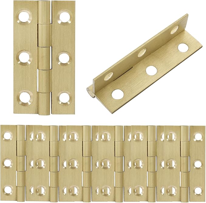 Murtenze 8 Pcs 2 Inch Mini Solid Brass Hinges，Brass Cabinet Hinges Small Box Hinges Butt Hinges for Cabinet, Drawer, Wood Box