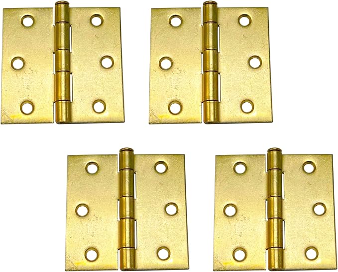 QCAA Square Door Butt Hinge, Heavy Gauge, Swaged, Loose Pin, 2-1/2"x2-1/2"x2.0mm, Brass Plated, Made in Taiwan, 4 Pack