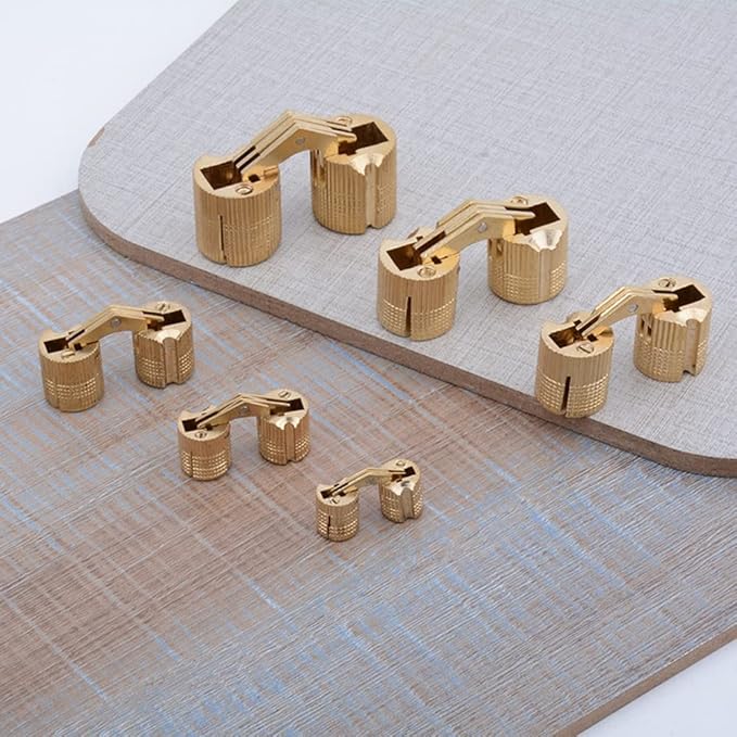 12mm Brass Barrel Hinges Cylindrical Hidden Cabinet Concealed Invisible Furniture Hinges Mount 180 Degree Opening Angle 4 Pcs