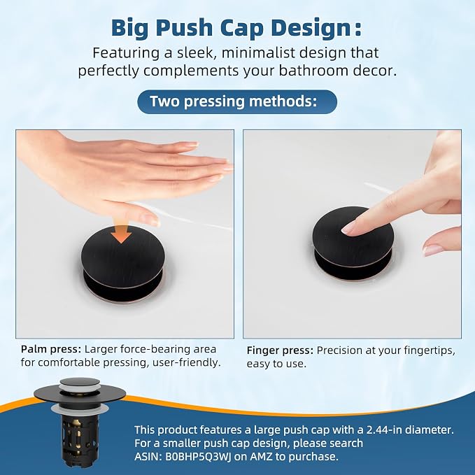 Hibbent 2 Pack 3 in 1 Bathroom Sink Drain Strainer, Pop Up Sink Stopper with Big Push Cap, Anti-Clogging Metal Filter Basket,Sink Plug with Hair Catcher for 1.1''~2.36'' Basin, Oil-Rubbed Bronze
