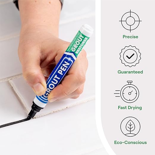 Grout Pen Black Tile Paint Marker: Waterproof Grout Paint, Tile Grout Colorant and Sealer Pen - Black, Narrow 5mm Tip (7mL) - 3 Pack