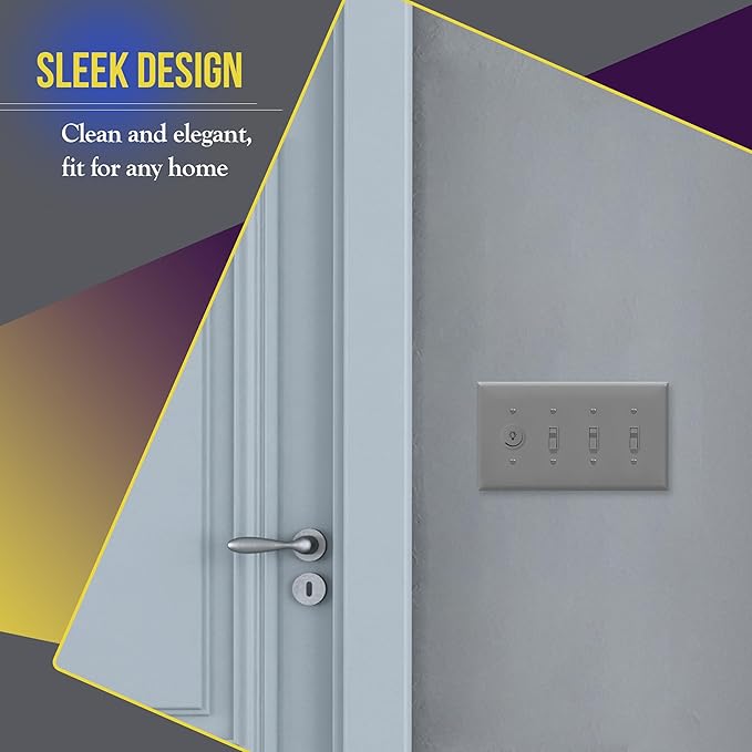 ENERLITES Quad Light Switch Wall Plate, Toggle Switch Plate, Gloss Finish, 4-Gang Mid-Size 4.88" x 8.58", Unbreakable Polycarbonate Thermoplastic, 8814M-GY, Gray