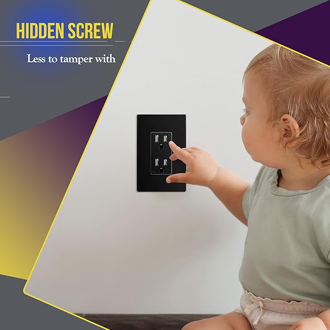 ENERLITES Screwless Decorator Wall Plates Child Safe Outlet Covers, Gloss Finish, Medium Size 1-Gang 4.88" H x 3.11" L, Unbreakable Polycarbonate Thermoplastic, SI8831M-BK-10PCS, Black