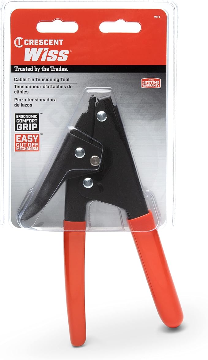 Crescent Cable Tie Tensioning Tool - Durable Hand Tool for Nylon Cable Ties - Includes Integrated Cut-Off Mechanism & Ergonomic Handle - WT1-7-1/2", Red
