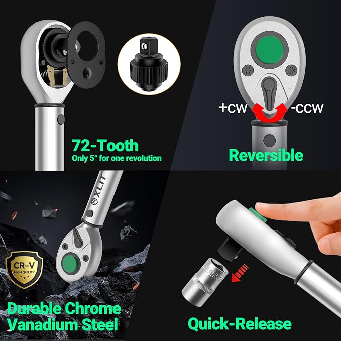 1/4" Drive Click Torque Wrench, 20-240 in.lb/2.3-27 Nm, Dual-Direction Adjustable 72 Tooth Ratchet, ±3% Accuracy Small Torque Wrench for Bike and Motorcycle