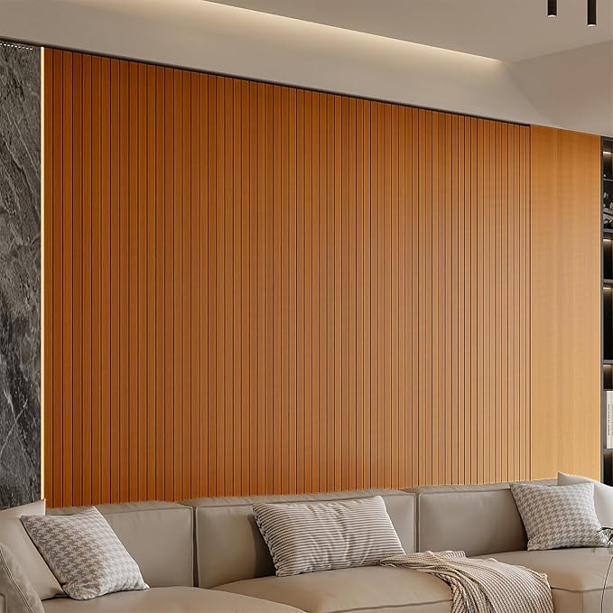 YU LI 3DH Peel and Stick PVC Slat Wall Panel 236"x15.75" Self-Adhesive Thick Faux Walnut Wood Grain Wallpaper Panel 3D Soundproof Wall Panels for Walls & Ceilings