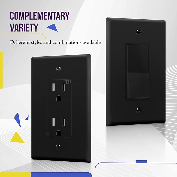 ENERLITES Decorator Light Switch or Receptacle Outlet Wall Plate, Gloss Finish, Mid-Size 1-Gang 4.88" x 3.11", Unbreakable Polycarbonate Thermoplastic, UL Listed, 8831M-BK-5PCS, Black, 5 pack