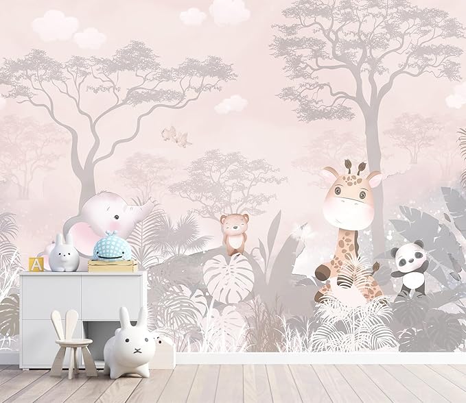 YQWDMX - Pink Safari Peel and Stick Wallpaper Jungle murals for Nursery ZY20 S