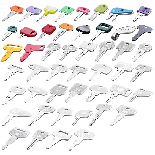 48PCS Heavy Equipment Key Set, Construction Equipment Multi Keys fit Common Major Equipment Manufactures Forlift Excavator Tractor Lodaer JD Case Hitachi CAT JCB Kobelco and More Construction Keys