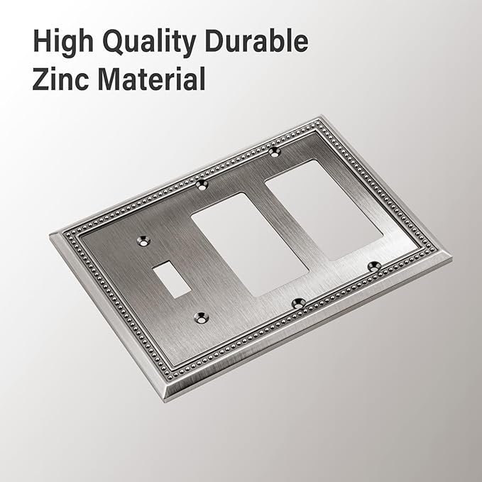 Henne Bery Sunken Pearls Heavy Duty Decorative Wall Plate Switch Plate Outlet Cover (Single Toggle/Double Decorator, Heirloom Silver)