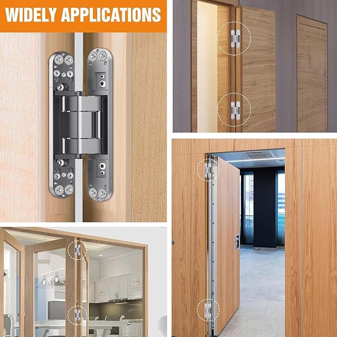 6" Hidden Door Hinge/Concealed Hinges,Invisible Hinges,Invisible Door Silent 180 Degree Swing Hinge 3-Way Adjustable Butt 6 x 2.5 x 1inch (Silvery, 6 inches)