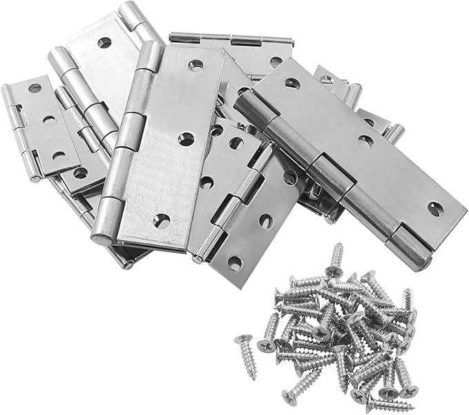 BokWin 12 Pcs 2 Inch and 4 Pcs 3 Inch Small Door Hinges Butt Folding Hinges Stainless Steel Silver with Screws for DIY Wooden Boxes, Furniture, Woodworking Craft Projects