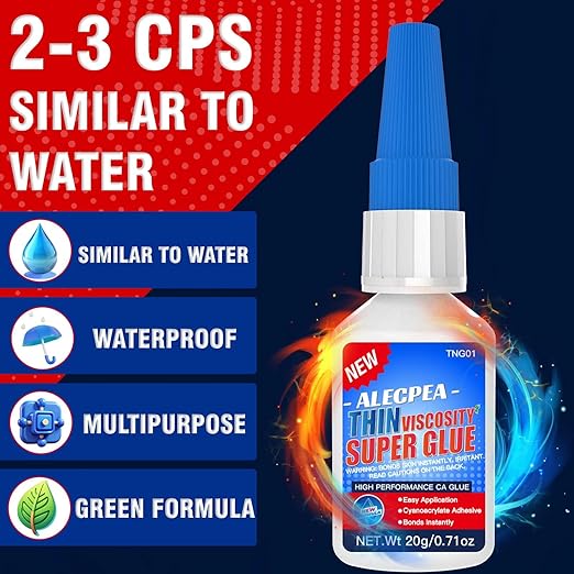 20g Thin CA Glue (2-3 CPS), 2-5 Second Cure Time - Ideal for Hobbies and Precision Work: Woodworking, Model Making (Cars, Airplanes), Pen Turning, Inlays, and Surface Stabilization
