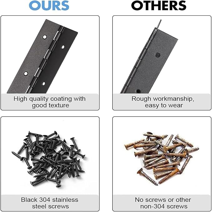 Continuous Piano Hinges, Black 304 Stainless Steel Folding Hinges with Mounting Screws for Doors Cabinets Windows Boxes, 6 Inch (4 Pack)