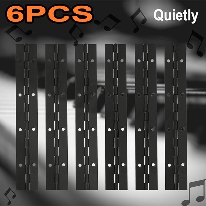 6Pack 8Inch Piano Hinges, Black Piano Hinge,Stainless Steel 304 Continuous Folding Hinges for Doors, Cabinets, Window
