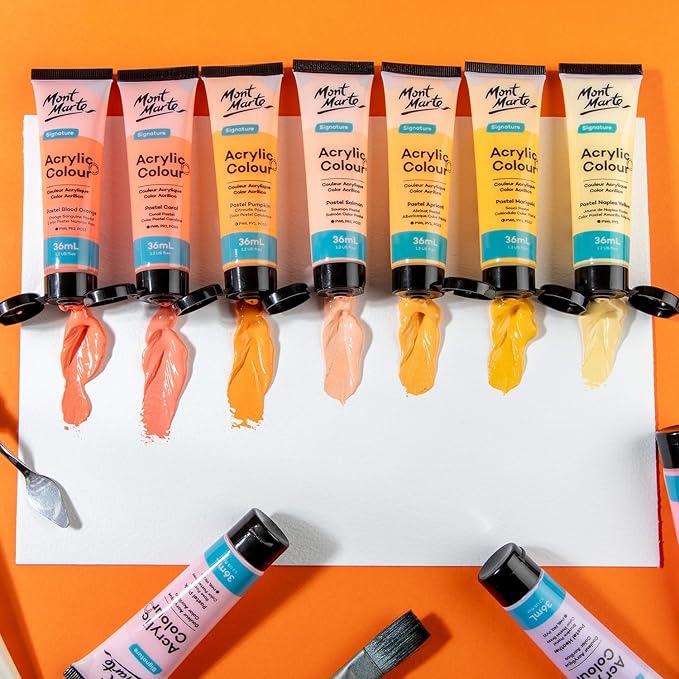 Mont Marte Acrylic Colour Pastel Paint Set Signature 24pc x 36ml (1.2 US fl.oz), Creamy Pastel Acrylic Paint Set, Good Coverage, Semi-Matte Finish, Ideal For Most Art and Craft Surfaces.