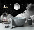 YIHWM-Peel and Stick Galaxy Wallpaper Moon Clouds Black Starry Sky Mural | Tear-resistant,with a substantial feel;Will not be damaged during repositioning.Boy's Room,kids room wallpaper.L-137"x96"