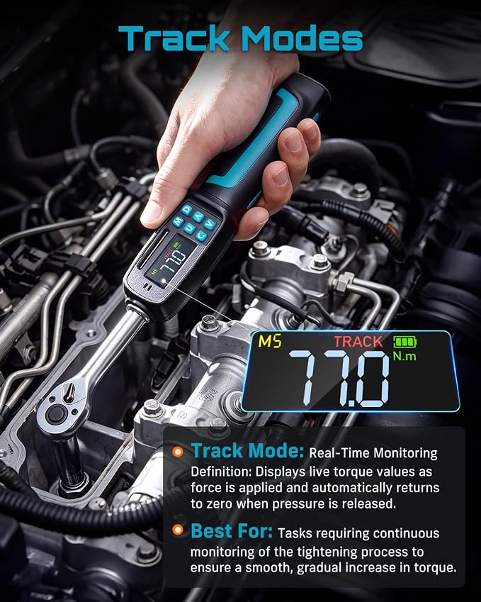 Seesii Digital Torque Wrench 3/8" Drive (2.95-99.6 ft.lbs / 4-135 N.m) | ±2% Accuracy, Buzzer and LED Flash 4 Units Mode with 5"&3" Extension Bar 1/2" Adapter for Auto/Motorcycle/Bicycle Repair