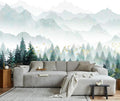 Toolhom Hazy Forest Wallpaper with Gold flecks, Misty Mountain Peaks Mural | 170"x108" non-self-adhesive nature landscape wall mural