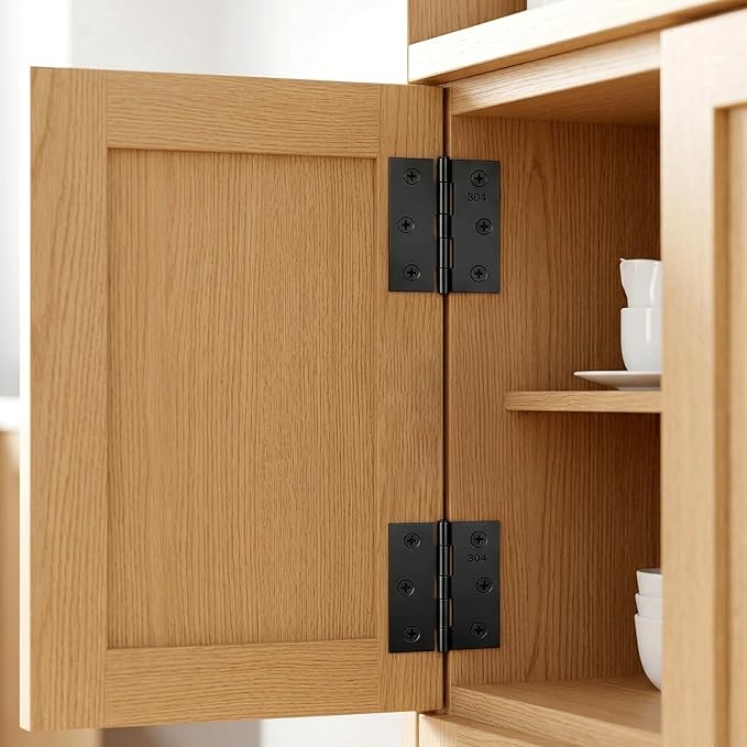 JJUNW 6 Pcs 3 Inch Black Door Hinges, Stainless Steel Folding Butt Hinge with 36 Screws, Cabinet Hinges Small Hinge Hardware for Door, Furnitures, Cabinet,Cupboard, Dressers