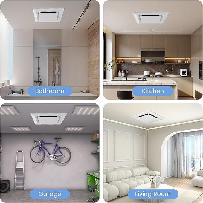 Bathroom Exhaust Fan for Ceiling Mount, 11.8" Household Bath Vent Ventilation Fans with 1.0 Sones Quiet Operation, 110 CFM with 4" Duct Collar, 26W Low Consumption