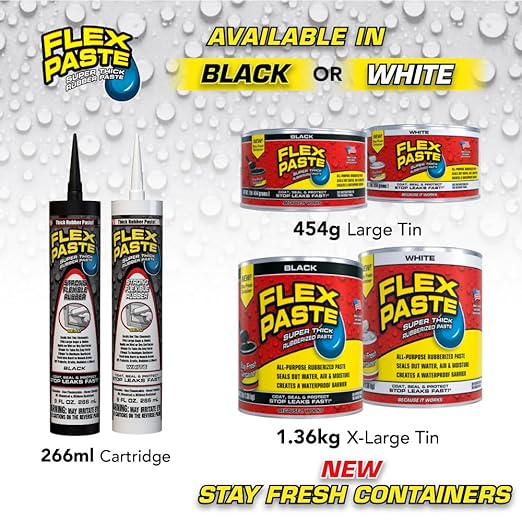 Flex Paste, Waterproof Paintable Putty, Spackle Sealant, Fill Gaps Cracks Holes - Block Out Water and Air - UV Resistant - Walls, Drywall, EPDM, Concrete, Roof, RV Repairs, Black, Cartridge