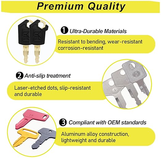 Multi Type Heavy Equipment Key Set, 26 Excavator Dozer Skid Steer Loader Forklift Roller Keys Fit CAT Caterpillar Bobcat JD Case JLG JCB Volvo Hyster Ford Holland Yanmar Kubota Komatsu Toyota Hitachi