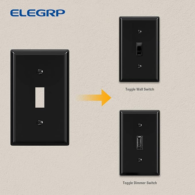ELEGRP Toggle Light Switch Wall Plate, 1-Gang Standard Size Switch Covers, Unbreakable Polycarbonate Replacement Faceplates Covers, UL Listed, Color-matched Screws Included (5 Pack, Glossy Black)