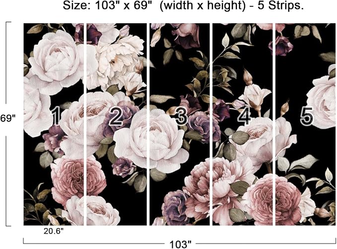 Peony Flowers Wall Mural - Purple Flower Wallpaper, Rose Mural - 103" x 69" (Not Self-Adhesive)