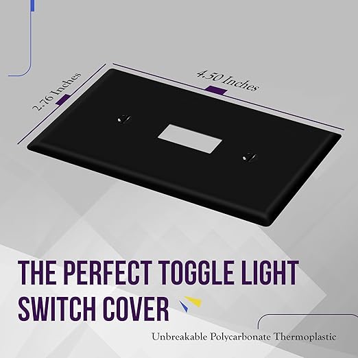 ENERLITES Toggle Light Switch Wall Plate, Standard Size 1-Gang 4.50" x 2.76", Unbreakable Polycarbonate Thermoplastic, 8811-BK, Black, Screw