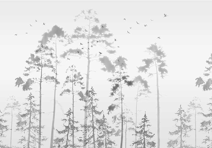 Jdayda Grey Forest Tree Wallpaper Large Art | 149"x107" Not Self-Adhesive Wall Mural for Bedroom Livingroom Dining Room