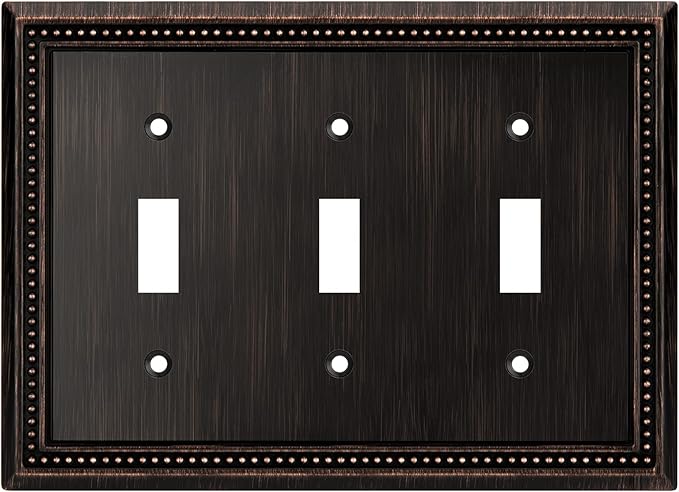 Henne Bery Sunken Pearls Heavy Duty Decorative Wall Plate Switch Plate Outlet Cover (Triple Toggle, Aged Bronze)