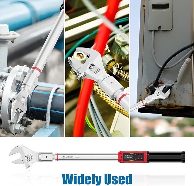 Adjustable Digital Torque Wrench, 2.2-147.5 Ft.lb, ±1% Accuracy | 3-200 Nm, 45mm Jaw & 1/2" Ratchet, 14×18mm Open End, Vibration, Buzzer and LED Indicator, for HVAC, Split AC, Auto, Plumbing