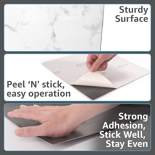 Art3d Peel and Stick Vinyl Floor Tiles 10-Pack 12 x 12 inch, Self Adhesive Waterproof Flooring Planks for Living Room, Kitchen, Bedroom, Cover 10 Sq. Ft, Black & White Marble (5 Tiles per Color)