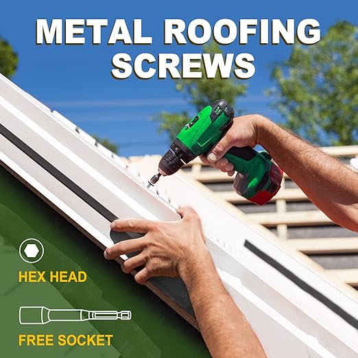 LIONMAX Metal Roofing Screws #10 × 1 Inch, 300-PCS, White Painted Hex Head Sheet Metal Roof Screws, Rubber Washer, Sharp Point, Metal to Wood Siding Screws, Hex Socket Included