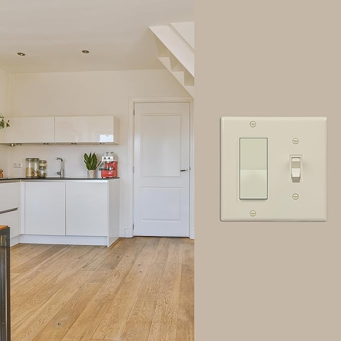 Bates- Combination Wall Plate, Toggle Switch/Decorator, Ivory, 4.5"x4.57"/Standard Size, 2 Gang Wall Plate