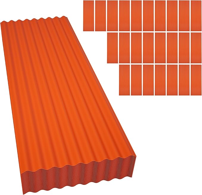 Resin Roof Panels 25Pcs 60.2×20.67 Inches with Screws, Corrugated PVC Roofing Panels, Waterproof Wall Panel Siding Panels Sheets for Garages, Sheds, Chicken Coop, Stables and Mobile Homes, Orange