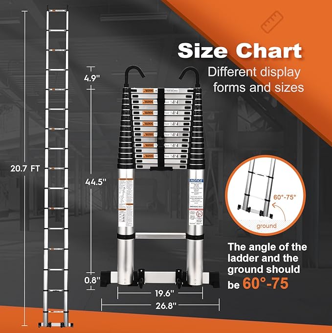 Soctone Telescoping Ladder, 20.3 FT Aluminum Lightweight Extension Ladder with Wheels and Stabilizer Bar, Heavy Duty 330lbs MaxCapacity, Multi-Purpose Collapsible Ladder for RV or Outdoor Work