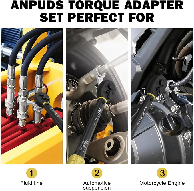 12 Pcs SAE Torque Adapter Set, Side-Open 5/16" to 7/8", 3/8" Drive | Cr-Mo Steel, 12-Point Torque Wrench Extension for HVAC, Automotive, Brake, Fuel Lines & Tight Spaces