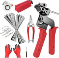 Metal Zip Ties Gun Set, 200Pcs Stainless Steel Cable Ties, Red | Heavy Duty Stainless Steel Cable Tie Gun Kit with 8 inch & 12 Inch Zip Ties for Chain Link Fence, Chicken Coop, Exhaust Pipes