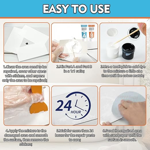 Bondtech Porcelain Repair Kit, White Bathtub & Tile Repair Kit, for Tub, Enamel, Fiberglass, Acrylic, Porcelain, Ceramic, Marble, Granite, Chips, Dents, Cracks, Hole (101)