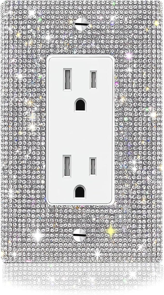 1 PC Shiny Silver Rhinestones Switch Plates And Outlet Covers Wall Plates Light Switch Cover Plate Rhinestones Decorative Outlet Switch Cover Wall Plate Outlet Cover