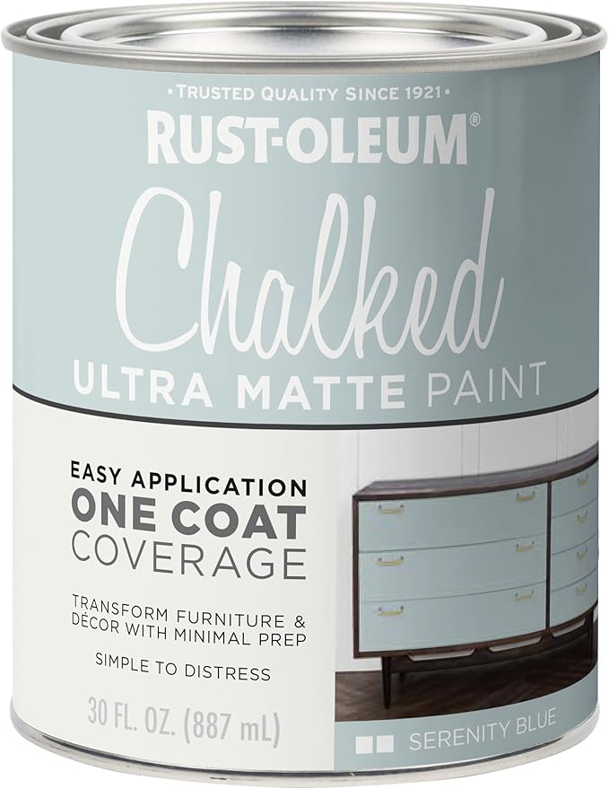 Rust-Oleum Serenity Blue Chalked All-in-One Ultra Matte Paint | One Coat Coverage | No Primer, Sanding, Or Topcoat Needed | Easy Clean Up | Made in USA | 30 OZ