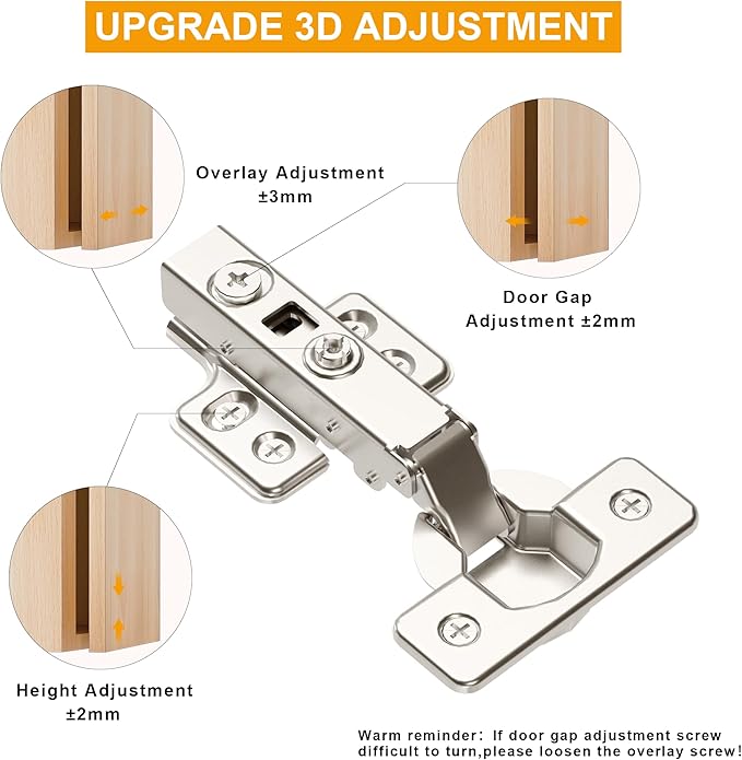 10pcs Full Overlay Cabinet Hinge Frameless Concealed Door Hinges European Soft Closing Four-Hole Mounting Plate Hinges Nickel Plated Finish