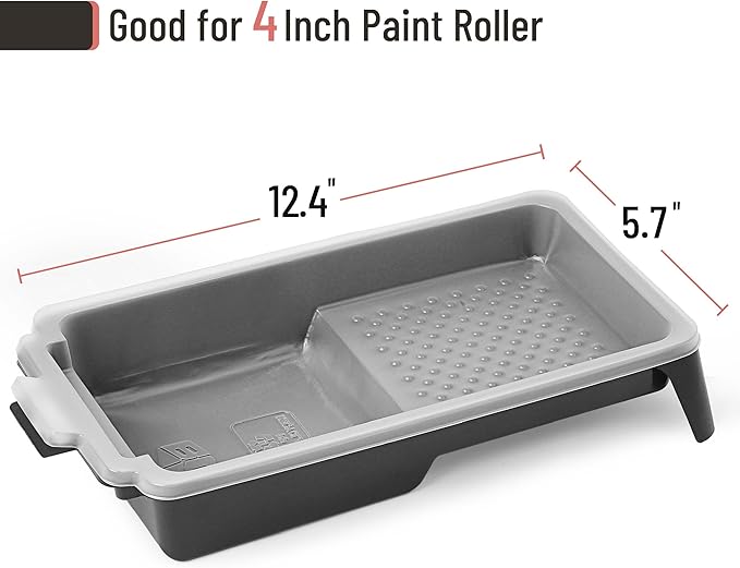 Bates- 4 Inch Paint Tray Set, 41 Pack, 1x 4 Inch Paint Roller Tray, 40x Disposable Plastic Liners, Black and White