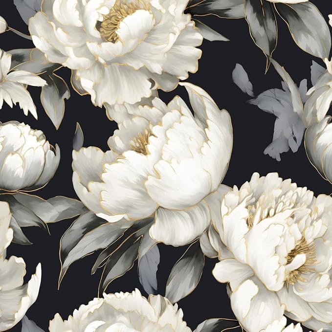 ILHIIOR Black/White Floral Peel and Stick Wallpaper 17.5 x 78 Inches | Leaf Removable Self Adhesive Waterproof Contact Paper, Renter Friendly Decor for Cabinets, Drawers & Bedroom Walls
