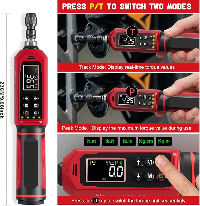 Digital Torque Screwdriver, 0.8-53.1in-lbs/0.09-6Nm, ±1% Accuracy | Electrician Torque Screwdriver, LED , Buzzer, Vibration, 9 Preset Mode and 5 Units, For Bike, Gunsmithing , Scope Mounting