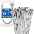 32 inch Stainless Steel Cable Zip Ties 100 Pack 304 Metal Cable Ties with 270lbs Tensile Strength Heavy Duty Zip Ties for Farms Pipes Roofs Workshop Outdoor Fence Use
