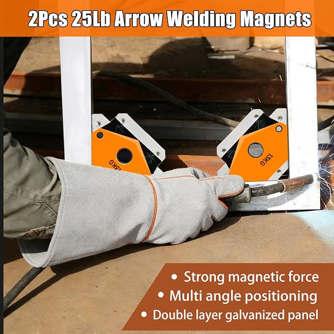 9Pcs Mig Welding Accessories Tools Kit for Beginners,10.5"Chipping Hammer Welding,9.5"Wire Brush,13.5"Leather Welding Gloves,8"MIG Welding Pliers,25LB Welding Magnet,Wire Metal Sheet Thickness Gauges